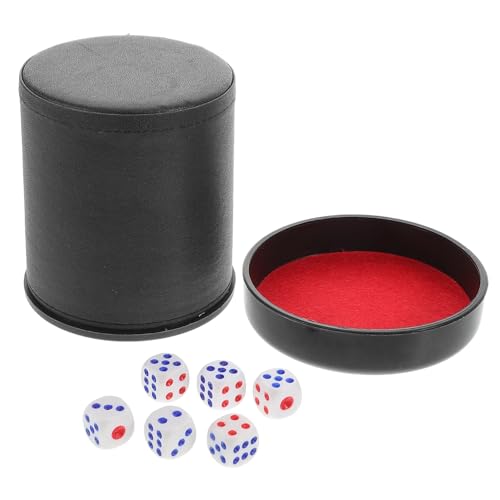 VICASKY Geräuscharmer Würfelbecher aus Pu Leder mit Würfeln und Standfuß Leisem Dice Shaker Set für Ruhige Spielrunden Perfektes Zubehör für Party Familienspiele von VICASKY