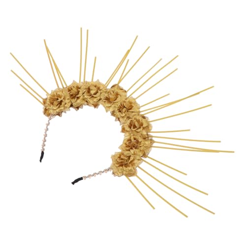 VICASKY Gothic Style Blumen Haarband Goldfarbenes Lolita Diadem Damen Haarreif Leicht Elegant Für Kostüm Party Masquerade Ball Accessoire von VICASKY