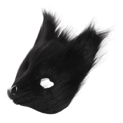 VICASKY Halbmaske Für Tier Cosplay Flauschige Fuchs Maske Für Halloween Karneval Und Maskeraden Tierkostü Requisiten Für Damen Und Herren Schwarze Tiermaske Für Partys von VICASKY