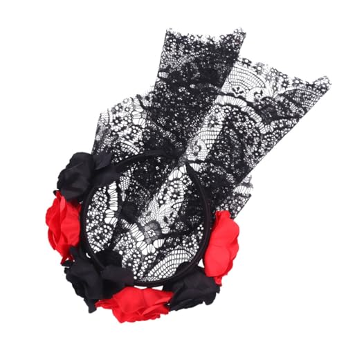VICASKY Halloween Blumenhaar Reif mit Spitze und Eleganter Haarschmuck für Partys Schwarz mit Rot Kostümzubehör für Halloween und Festivals von VICASKY