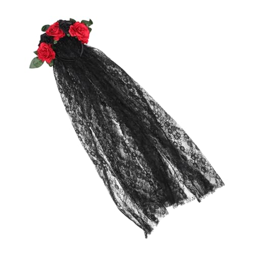 VICASKY Halloween Gothic Haarkranz mit Lebensechten Rosen und Elegantem Spitzen Schleier und Bequem Vielseitiges Festival und Cosplay Accessoire für Damen für Halloween und Hochzeiten von VICASKY