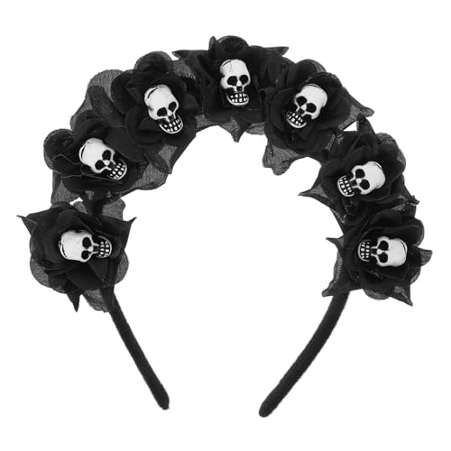 VICASKY Halloween Haarreif Damen Kopfband mit Schwarzen Blumen und Skelettmotiv Halloween Kostüm Zubehör Cosplay Party Dekoration Langlebig und Wiederverwendbar von VICASKY