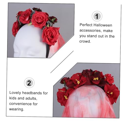 VICASKY Halloween Haarschmuck Skull Haarreif mit Roter Rosenblüte Halloween Kostüm Haarband für Erwachsene und Gruseliges Cosplay Party Accessoire für Karneval und Mottofeier VICASKY Halloween Haarschmuck Skull Haarreif mit Roter Rosenblüte Halloween Kostüm Haarband für Erwachsene und Gruseliges Cosplay Party Accessoire für Karneval und Mottofeier von VICASKY