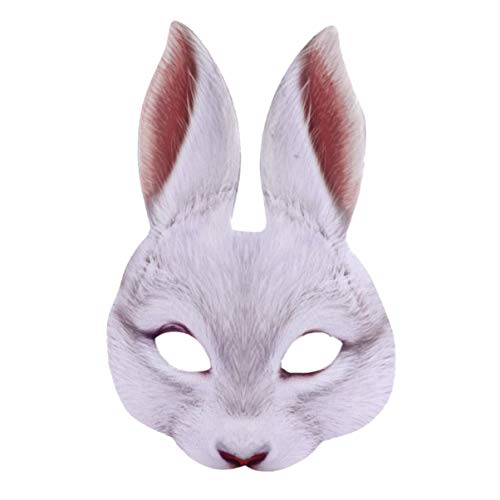 VICASKY Halloween-Hasenmaske Halloween-Tiermaske Halbes Gesicht Hasenohrenmaske Hasen-Halbmaske Für Halloween Maskerade Kostümparty Cosplay-Requisiten (Weiß) von VICASKY