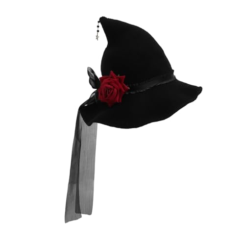 VICASKY Halloween Hexenhut Damen mit Großer Schleife und Rosenblüte Dekorativer Schwarzer Zaubererhut für Cosplay Maskerade und Party Einzigartiges Design für Festliche Kostüme VICASKY Halloween Hexenhut Damen mit Großer Schleife und Rosenblüte Dekorativer Schwarzer Zaubererhut für Cosplay Maskerade und Party Einzigartiges Design für Festliche Kostüme von VICASKY