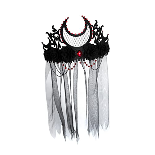 VICASKY Halloween Krone Schleier Kopfbedeckung für Damen Cosplay Haarschmuck mit Perlen und Festliche Kopfbedeckung für Halloween Partys und Karneval VICASKY Halloween Krone Schleier Kopfbedeckung für Damen Cosplay Haarschmuck mit Perlen und Festliche Kopfbedeckung für Halloween Partys und Karneval von VICASKY