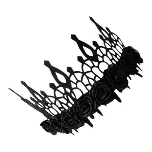 VICASKY Halloween Schwarzes Blumen Haarband Krone Kopfschmuck für Damen Teufel Hexe Kostüm Party Haarreif Elastisches Gothic Accessoire für Cosplay Fasching und Maskerade von VICASKY