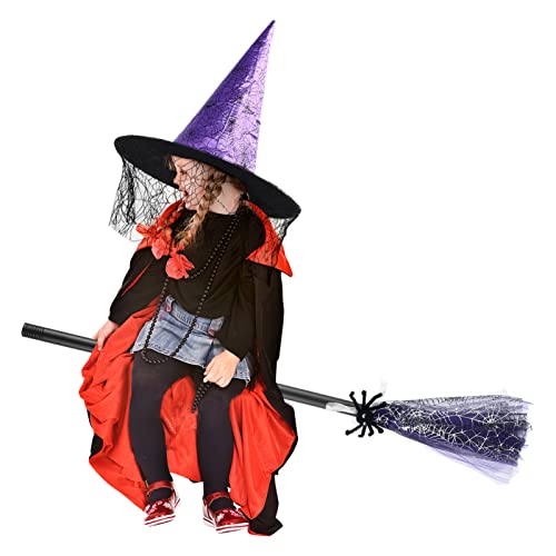 VICASKY Halloween Witch Broomstick and Hat Set - Party Decoration Props for Costume Party | Festive Witch Costume Accessories | Halloween Broomstick and Hat Combo von VICASKY