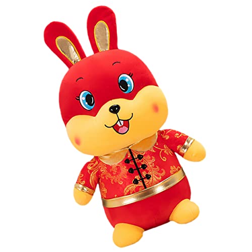 VICASKY Hasenpuppe des Neuen Jahres Figur Lamm Plüsch Gefüllte Puppe Ausgestopft Karikatur Cartoon-Kaninchen-Maskottchen-Puppe Desktop-kaninchenpuppe Rot Kristallsamt von VICASKY