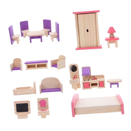 VICASKY Holz Puppenhaus Möbelset Teilig Miniatur DIY Möbel Stabiles Einfach Montierbares Puppenhaus Zubehör für Kreatives und Eltern Junge Mädchen Interaktion von VICASKY
