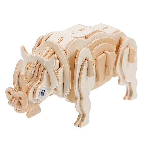 VICASKY Holz Puzzle Modell für Handgefertigtes Rhinozeros Puzzle Fördert Hand Auge Koordination und Kreative Fähigkeiten Sicher und Kinderfreundlich für Geburtstage und Feste von VICASKY