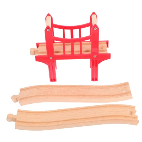 VICASKY Holzeisenbahn Brückenset aus Holz mit Roter Zugbrücke und S Förmigen Gleisen Kompatibel als Erweiterung für Holzeisenbahn Zubehör Fördert Kreatives für Kleinkinder von VICASKY