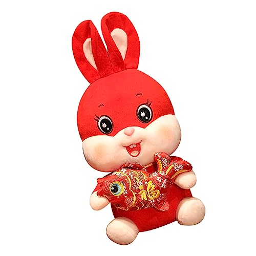 VICASKY Jahr des Hasen-Maskottchens Drachen Plüschpuppe Spielzeugplüsch Chinese New Year Rabbit Hasen Kuscheltier Sternzeichen-Figur- ausgestopfte Hasenpuppe PP Baumwolle von VICASKY