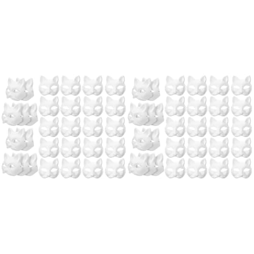 VICASKY Katzenmaske Therian-Maske – 60 Stück Weiße Katzenmasken Leere Tier-Anziehmasken Diy-Weiße Papiermaske Unbemalte Fuchs-Wolf-Maske Für Party Maskerade Kostüm von VICASKY