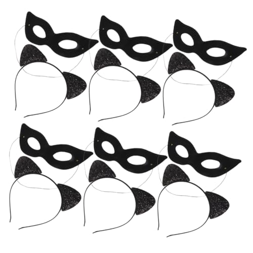 VICASKY Katzenohren Stirnband mit Cosplay Augenmaske Teiliges Party Set Originelles Katzenohren Haarreif Kostüm Zubehör Bequemes und Leichtes Party Kopfschmuck für Damen und Karneval von VICASKY