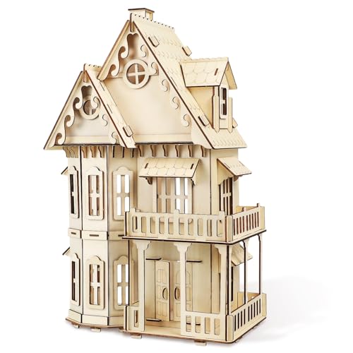 VICASKY Kinder-Miniatur Zum Zusammenbauen Aus Holz – Traum-Puppenhaus Aus Holz 2 Etagen Mit Möbeln DIY-Kits Für Weihnachtsfeier-Puppenhaus von VICASKY