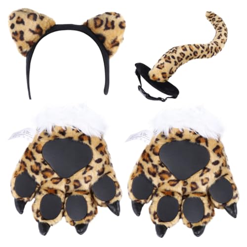 VICASKY Kindergarten Activity Props Gelbe Leoparden Tier Schwanzhandschuhe Fingerlose Handschuhe als Niedliche Tierdekoration für Langlebiges und Bequemes Kostümzubehör von VICASKY