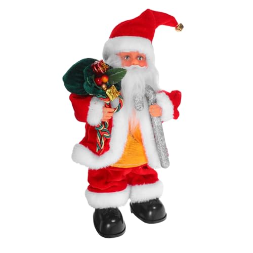 VICASKY Kleine Elektrische Santa-Figur mit Musik und Beweglichen Weihnachtsspielzeug für Party Festliche Deko und Sicherer Weihnachtsmann mit und Stock Batteriefrei von VICASKY