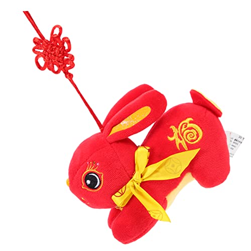 VICASKY Kleine Hasenpuppe Tierkreis-Kaninchen-Ornament Kaninchen Zu Hause Dekorative Hasenpuppe Kaninchenpuppe Im Chinesischen Stil Festliches Hasenspielzeug Rot Polyester von VICASKY