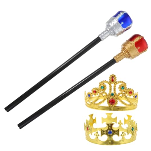 VICASKY Kostüm Kronen Set König Königin mit Edlem Stab Teilig Mittelalterliches Design Goldfarbene Krone für Geburtstagsfeiern Partyzubehör für Damen Mädchen VICASKY Kostüm Kronen Set König Königin mit Edlem Stab Teilig Mittelalterliches Design Goldfarbene Krone für Geburtstagsfeiern Partyzubehör für Damen Mädchen von VICASKY