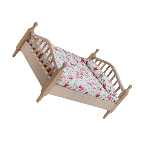 VICASKY Maßstab Holz Möbel Modell Sicheres Leichtes Kinderbett für Puppenhaus Dekoration Realistisches Mini Bed Decor für Kreatives und Mikroszene von VICASKY