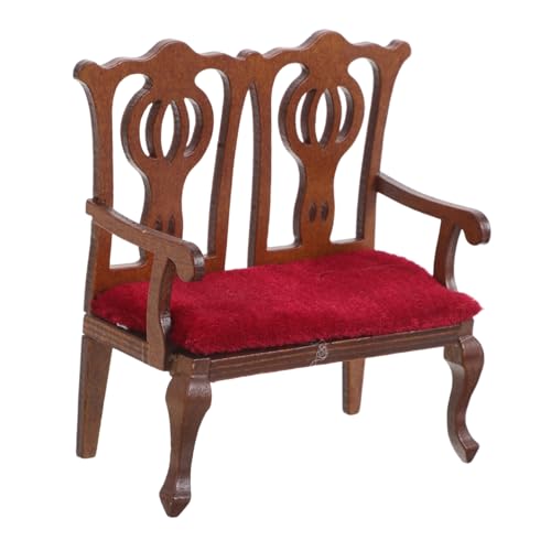 VICASKY Maßstab Vintage Holzstuhl mit Plüschbezug Puppenhausmöbel für Wohnzimmer Nachbildung Europäischer für Sammler und Rollenspiele von VICASKY