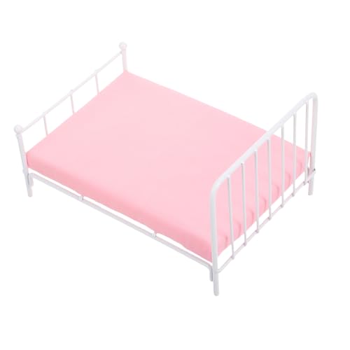 VICASKY Maßstab Weißes Eisenrahmen Einzelbett mit Matratze Detailgetreue Puppenhaus Schlafzimmermöbel Zubehör für Kreatives Kinderspiel von VICASKY