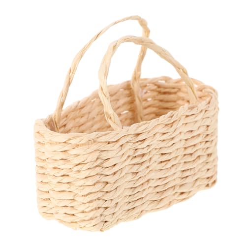 VICASKY Miniatur-aufbewahrungskorb Aus Rattan Vielseitiger Spielzeug-obstkorb Für Puppenhaus Tragbarer Einkaufswagen von VICASKY