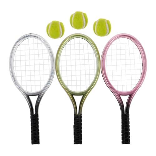 VICASKY Mini-Tennisschläger mit Bällen, Mini-Tennis- und Schlägerornament, Padelbälle, Kuchendekorationen für Puppenhausdekoration, Fotografie-Requisiten, 3 Sets VICASKY Mini-Tennisschläger mit Bällen, Mini-Tennis- und Schlägerornament, Padelbälle, Kuchendekorationen für Puppenhausdekoration, Fotografie-Requisiten, 3 Sets von VICASKY