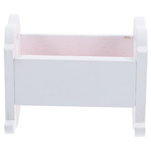 VICASKY Miniatur Holz Babybett Weiß Puppenhaus Möbel Mini Krippe Modell Stabil Langlebig Dekoration Mit Matratze von VICASKY