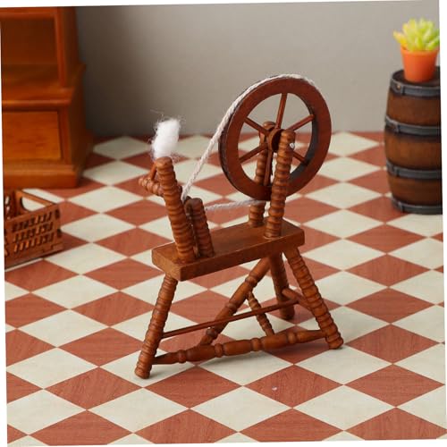 VICASKY Miniatur Holz Spinnrad Modell Handkurbel Vintage Stil Puppenhaus Möbel Holzspielzeug Dekoration Langlebig Detailreich für Mini Haus Zubehör von VICASKY