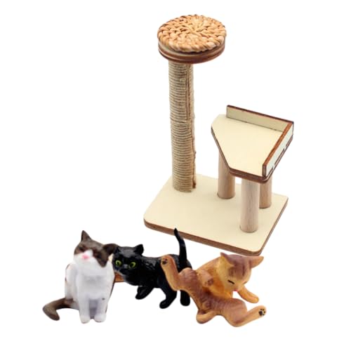 VICASKY Miniatur Katzenbaum Holzspielzeug für Puppenhaus mit Kratzmöbel Teiliges Miniaturmöbel für Kreative Gestaltung und Dekoration Langlebig und Realistisch Gestaltet von VICASKY