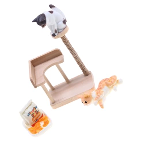 VICASKY Miniatur Katzenklettergerüst Modell Holz Puppenhaus Dekoration Miniaturhaus Zubehör Realistische Katzenskulptur für DIY Landschafts Szene und Mikro Landschaft von VICASKY