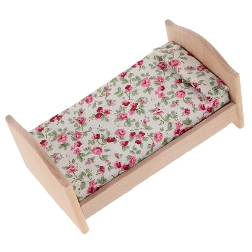 VICASKY Puppenhaus Einzelbett Set Miniatur Holz Stoff Bett Modell Für Spielzeug von VICASKY
