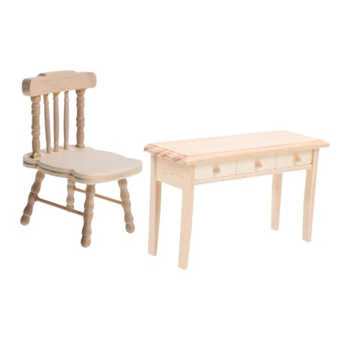 VICASKY Miniatur Puppenhaus Holz Tisch Stuhl Handgefertigte Miniaturmöbel aus Premium Holz Realistische Deko für Puppenstube Langlebig und Formstabil als Mini House Prop Zubehör von VICASKY