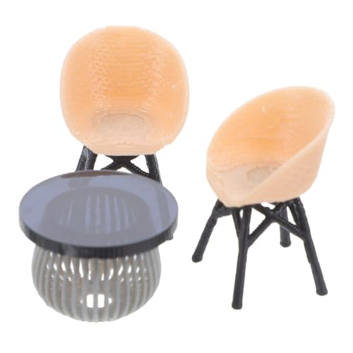 VICASKY Miniatur Puppenhaus Möbel Set Rattan Lounge Gartenmöbel Set mit Bistro Tisch und Beistelltisch Realistische Teemöbel für Puppenhaus Zubehör Kreative Rustikale Dekoration von VICASKY