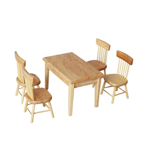 VICASKY Miniatur Puppenhaus Möbel Set Teiliges Esstisch Stuhl Modell aus Hochwertigem Holz Realistische Miniatur Wohn und Esszimmer Dekoration für Puppenhaus DIY Puppenmöbel Zubehör von VICASKY