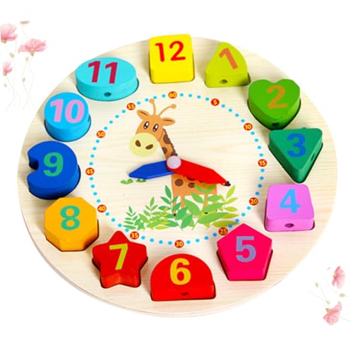 VICASKY Perlenwecker Sortieruhr Aus Holz Aus Holzblöcken Uhr Aus Holzperlen Holzkaktspielzeug Holzuhren Auffädeln Hölzern von VICASKY