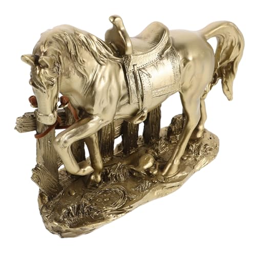 VICASKY Pferdeskulptur Als Wohndekoration Kunstharzmaterial Stehende Pferdefigur Tierdekor Für Hause Goldene Statue Sammlerstück Für Pferdeliebhaber Gartenfiguren Schreibtischzubehör von VICASKY