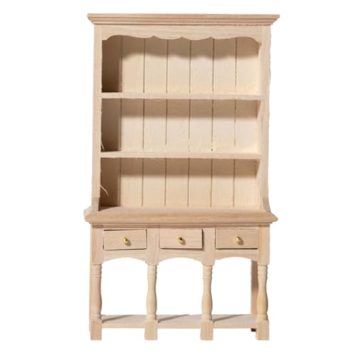 VICASKY Puppenhaus-Aufbewahrungsschrank Vitrine Miniaturstuhl für Puppenhaus Figuren Puppenhausmöbel winziges Miniatur-Möbeldekoration Miniatur-Holzschrank Bücherregale Birke Beige von VICASKY