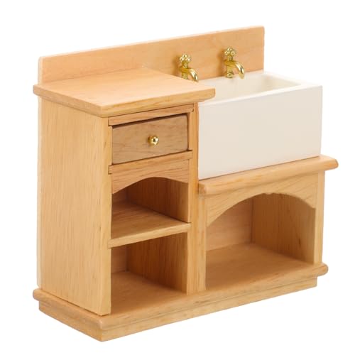 VICASKY Puppenhaus Miniatur Möbel Holz Waschbecken Schrank Naturfarben Glatte Oberfläche Robust Dekoratives Miniatur für Puppenhaus Zubehör und Mini Szenen von VICASKY