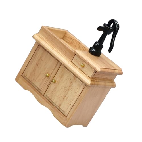 VICASKY Puppenhaus Waschbecken Kurze Dekoration Schmuckschale Band Kleines Puppenhaus Überwachen Überwachen Zusammenklappbar Mini-Dekoration Kleine Regaldekoration Drehscheibe Tisch Holz von VICASKY
