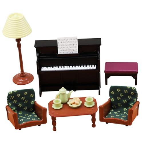 VICASKY Realistisches Miniatur Puppenhaus Möbel aus Dekorative Miniatur Sofa Klavier und Teeservice Modelle Liebevolle Mini Dekoration für Puppenhäuser und Landschaftsszenen Teilig von VICASKY