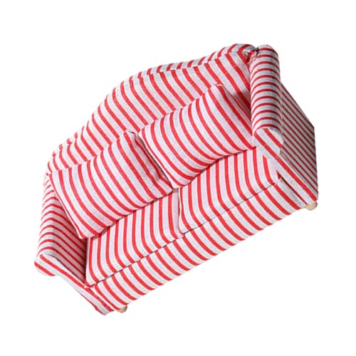 VICASKY Rot Weiß Gestreift Dekoratives Puppenhaus Möbel Exquisites DIY Miniatur Wohnzimmer Sofa Kleines Craft Wohnaccessoire Stilvolles Mini Möbel Ornament von VICASKY