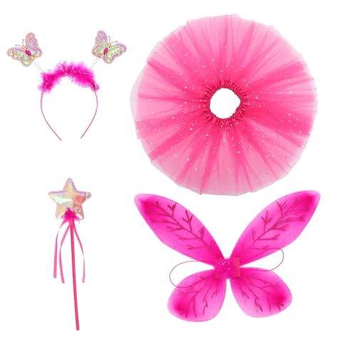 VICASKY Schmetterlingsflügel für Mädchen Teiliges Cosplay Kostüm mit Verstellbaren Feenflügeln Tutu Rock und Haarband Leichtes Hautfreundliches Material für Fasching Halloween und von VICASKY