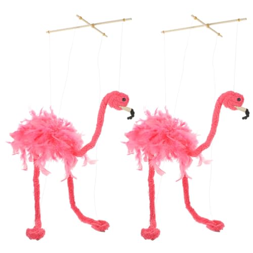 VICASKY Tierpuppen Schnurpuppen Strauß-Marionettenspielzeug 2 Stück Plüsch-Flamingo-Stofftierspielzeug Rosa Vogelpuppe Mit Schnüren Flauschige Puppen Lernspielzeug Für Kindertheater von VICASKY