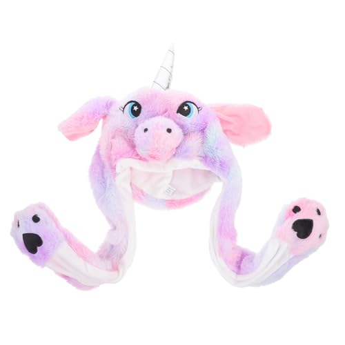 VICASKY Süßer Einhorn Kostümhut mit Beweglichen Plüschohren Cartoon Design Wackelnde Hasenohren Weicher Kuschelmütze für Halloween Cosplay und Partyspaß von VICASKY