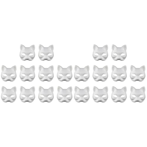 VICASKY Therian-Masken Katzenmaske 20 Stück Weiße Katzenmasken Blanko Diy-Halloween-Maske Tierhalbgesichtsmasken Maskerade Cosplay Partykostüm von VICASKY