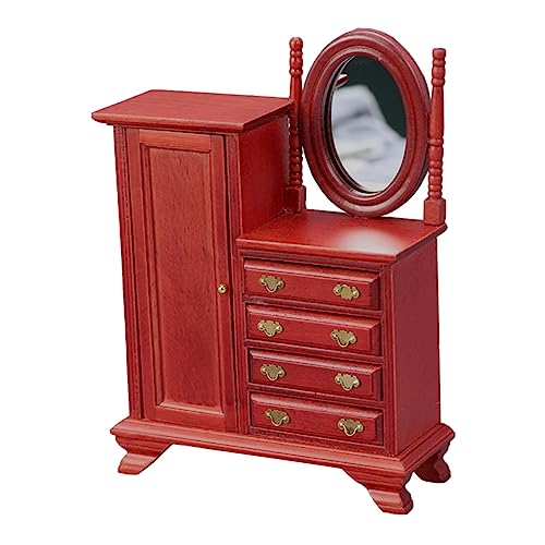 VICASKY Vintage Kommode Dekoration Kleiderschrank Schminktisch Schminktisch Schminkbank Retro Kleiner Schminktisch Mini Schminktisch Miniaturmöbel Schminktisch Glas Rot von VICASKY