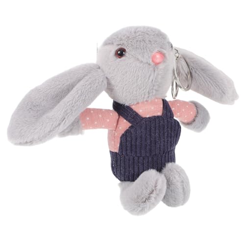 VICASKY Weicher Plüsch Hase Schlüsselanhänger Kuscheliges Plüschtier mit Langen Ohren Niedliches Overalls Design Langlebiger PP Baumwollstoff Perfekter Begleiter für Geschenkidee für von VICASKY